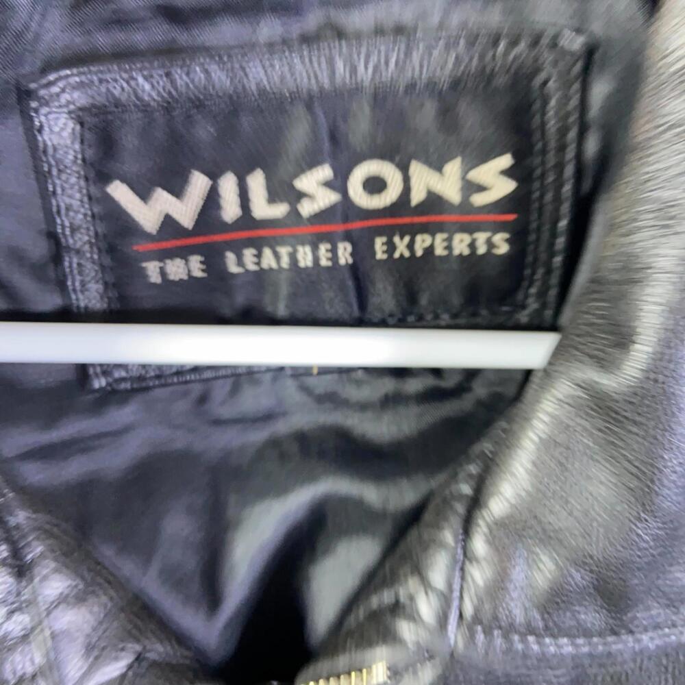 VTG Wilsons Leather Jacket Womens Large Waist Tie Black Zipper - Picture 3 of 10
